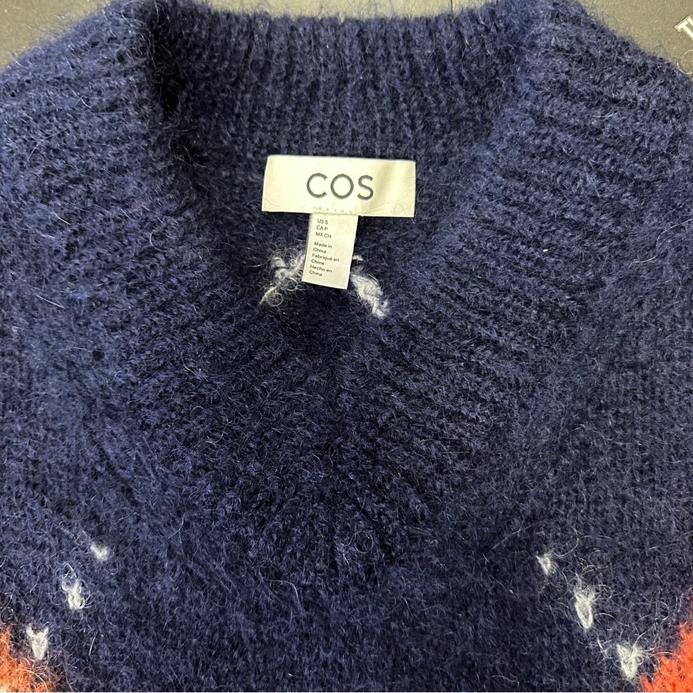COS Women’s Navy Cropped Mohair Argyle Pullover Sweater Size S - Picture 11 of 12